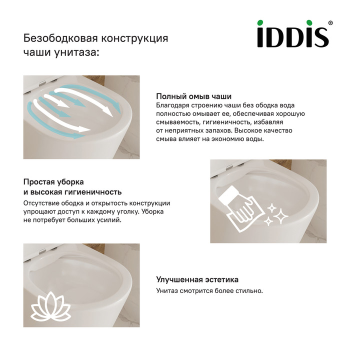 Унитаз приставной, безободковый, Calipso, IDDIS, CALRDSEi26 Унитаз приставной, безободковый, Calipso, IDDIS, CALRDSEi26