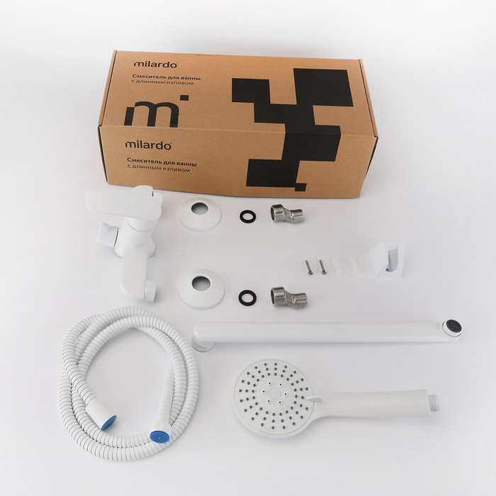 Смеситель для ванны с длинными изливом, белый матовый, Rora, Milardo, RORWT00M10 Смеситель для ванны с длинными изливом, белый матовый, Rora, Milardo, RORWT00M10