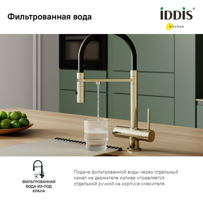 Смеситель для кухни с фильтром и гибким изливом, матовое золото, Ace, IDDIS, ACEMGFFi05 Смеситель для кухни с фильтром и гибким изливом, матовое золото, Ace, IDDIS, ACEMGFFi05