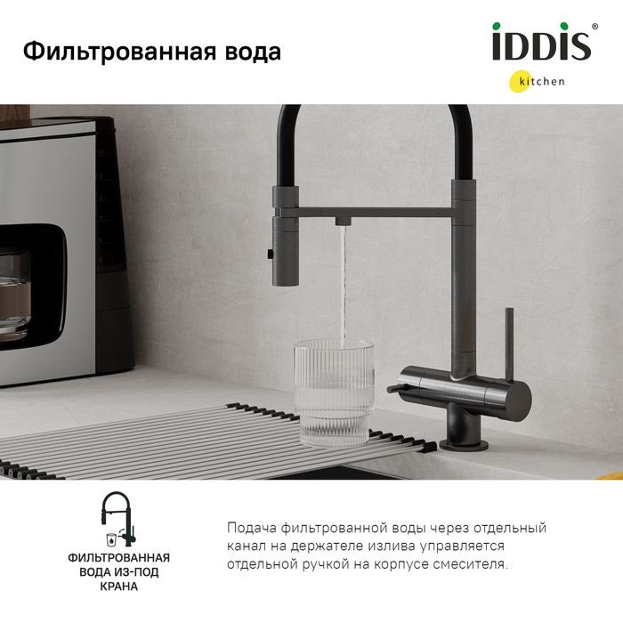 Смеситель для кухни с фильтром и гибким изливом, графит, Ace, IDDIS, ACEGMFFi05 Смеситель для кухни с фильтром и гибким изливом, графит, Ace, IDDIS, ACEGMFFi05