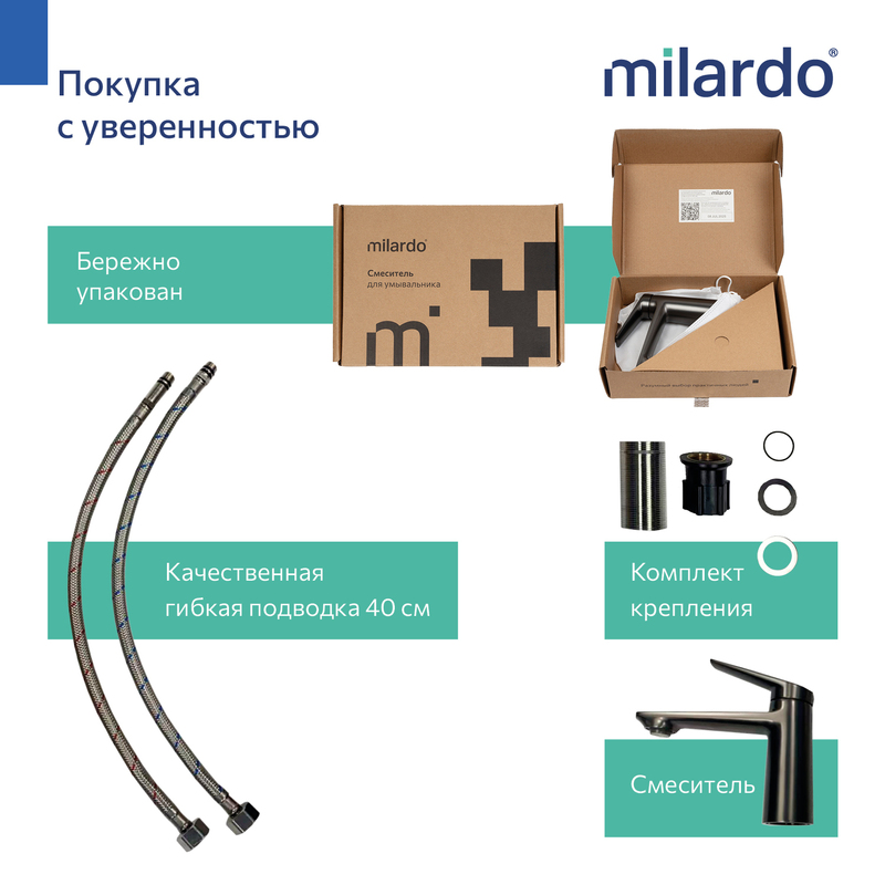 Смеситель для умывальника, графит, Лип (Leap) Milardo Смеситель для умывальника, графит, Лип (Leap) Milardo
