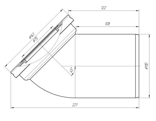 Труба фановая АНИ 110*45 градусов Труба фановая АНИ 110*45 градусов
